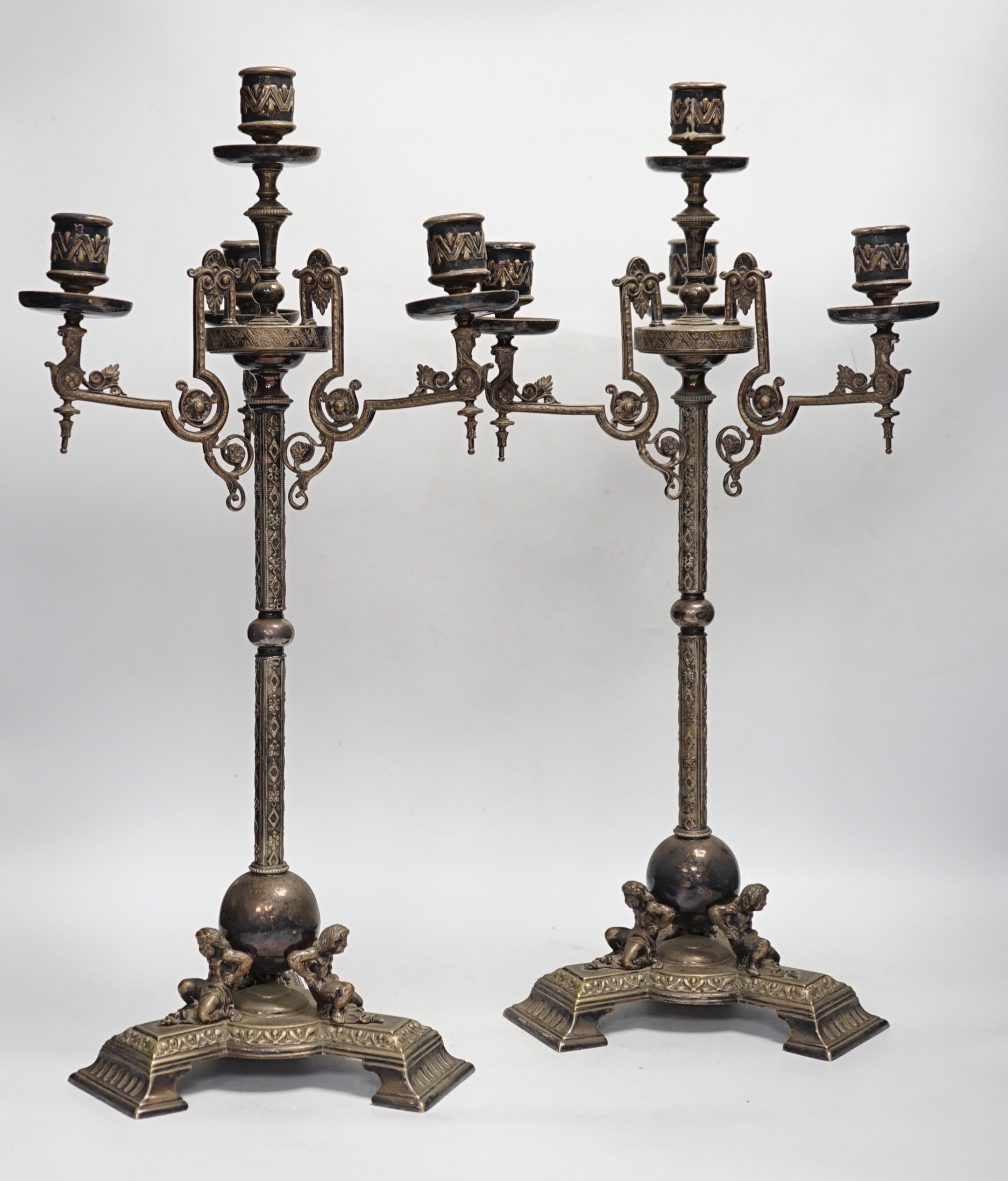 A pair of Victorian plated candelabra, 51cm
